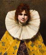 Juana Romani A portrait of a young girl with a ruffled collar oil painting